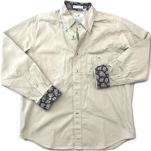 Flying Scotsman Vintage USA Made Button Down Shirt Mens L Tan Paisley Flip Cuffs